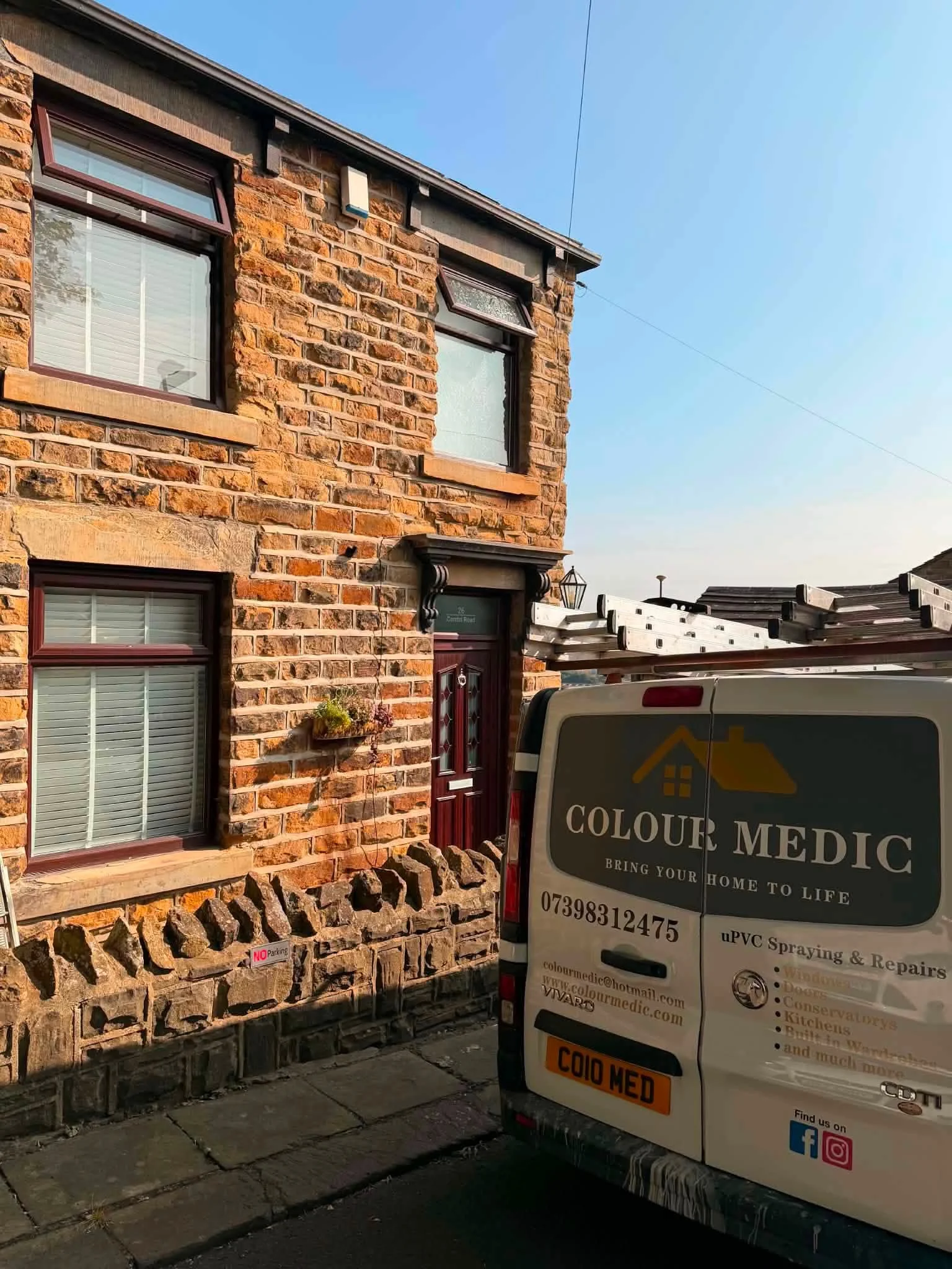 Colour Medic UPVC spraying van parked outside a customer's home in Yorkshire